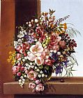 Adelheid Dietrich Canvas Paintings - Flowers in a Glass Bowl